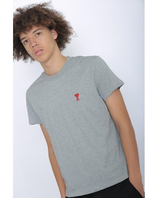 AMI Cotton De Coeur T-shirt Grey in 