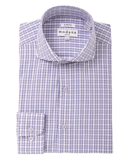 Modena Check Cotton Blend Cutaway Collar Slim Fit Dress Shirt in Purple for  Men - Lyst