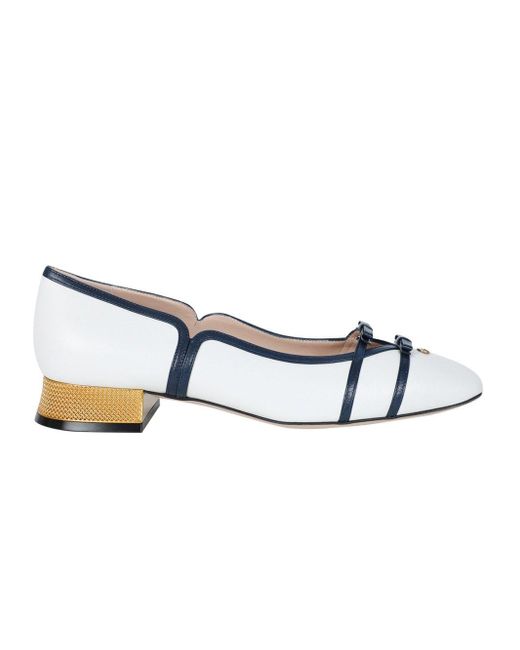 Gucci White And Navy Low Ballerina Pumps | Lyst