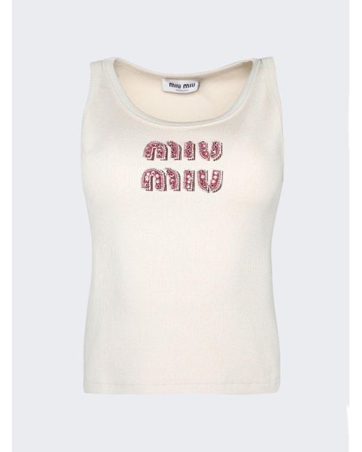 miu miu ロゴタンクトップ Miu Miu Logo Slim Tank Top - Bergdorf Goodman