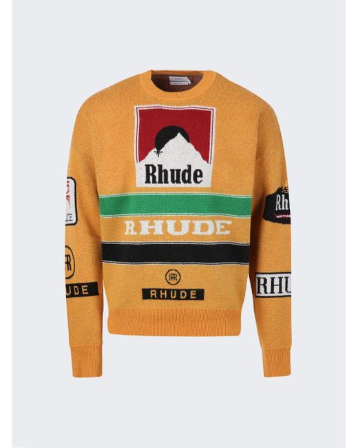 Rhude Ayrton Knit Crewneck Sweater Mustard in Orange for Men Lyst