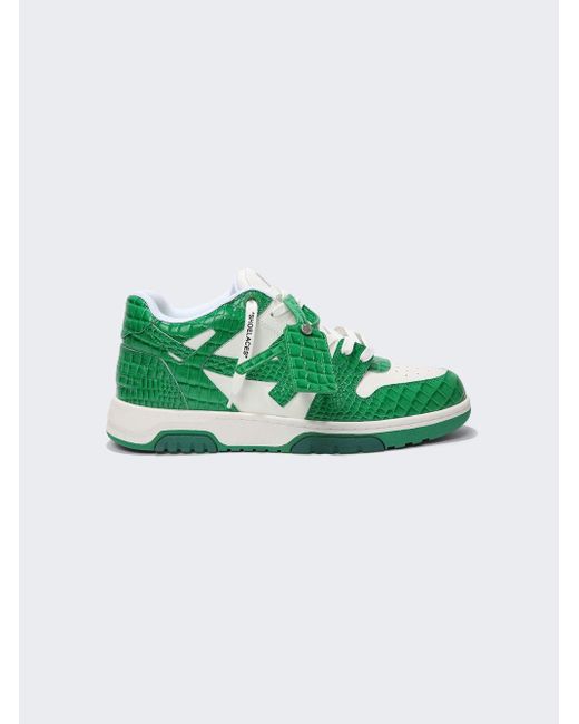 Off-White c/o Virgil Abloh Low-top Out Of Office Crocodile Print Leather Sneakers White And Green White And Green for men