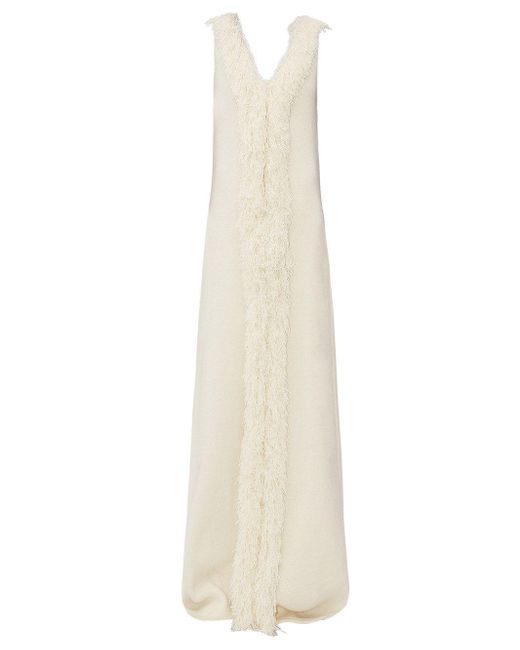 Bottega Veneta White Sleeveless Fringe Maxi Dress