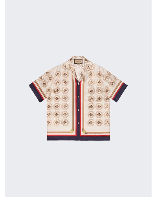 Gucci Silk Twill Equestrian Print Shirt in Natural for Men | Lyst