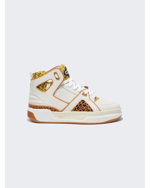 Just Don Basketball Courtside Hightop Sneakers Leopard in White for