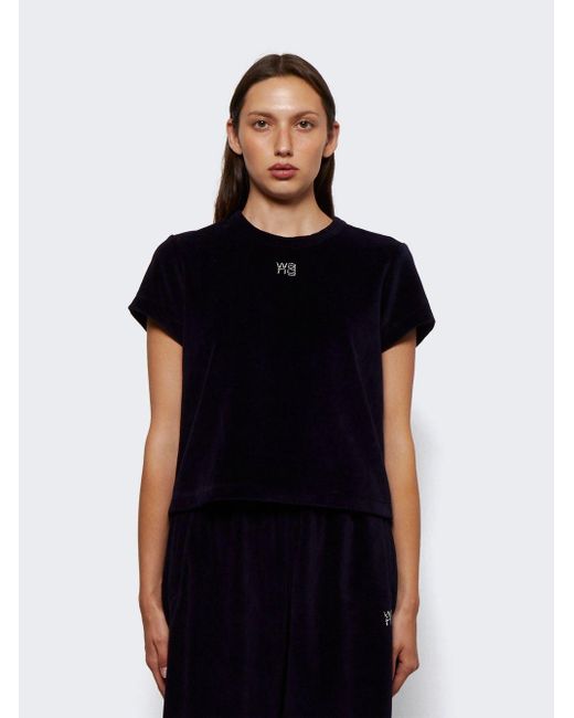 T By Alexander Wang Short Sleeve Baby Tee With Hotfix Logo After Dark