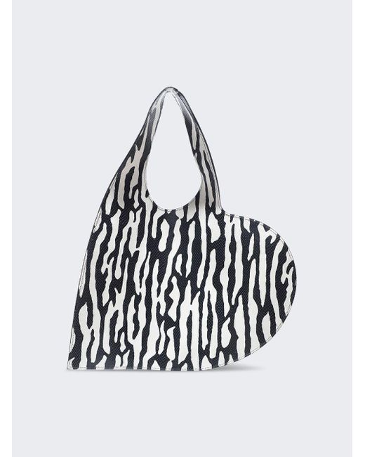 Coperni White Zebra Print Heart Tote Bag
