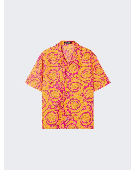 Versace Barocco Silhouette Silk Shirt in Orange for Men | Lyst