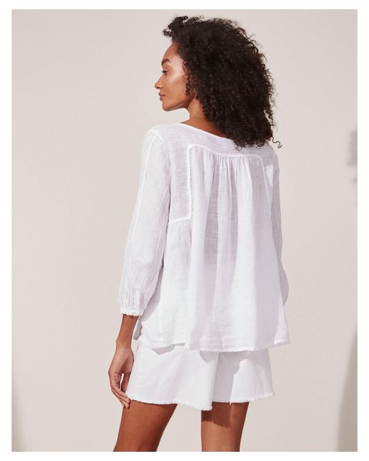 Linen Pintuck Gauze Top in White 