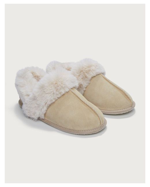 The White Company Cozy Faux-fur Suede Slippers in Natural | Lyst
