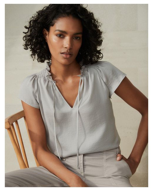 The White Company Smockeddetail Washedsatin Blouse in Silver