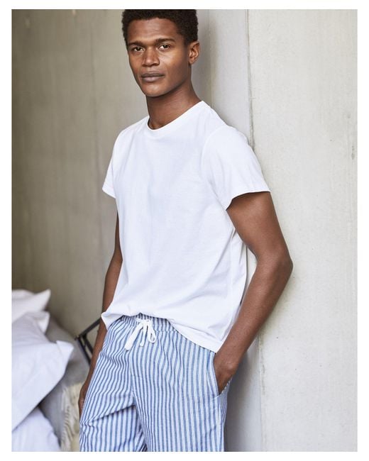 The White Company Blue Men's Cotton Stripe Pajama Shorts for men