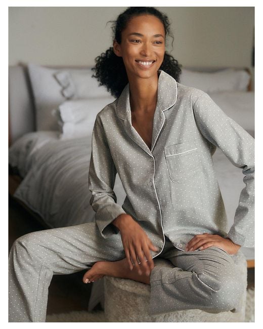 The White Company Tiny-heart-print Brushed-cotton Pajama Set in Gray
