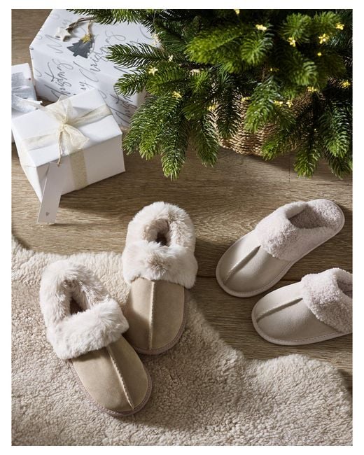 The White Company Cozy Faux-fur Slippers in Natural | Lyst