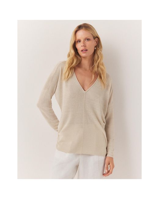 The White Company Natural Linen Rich Rolled Edge V-neck Sweater