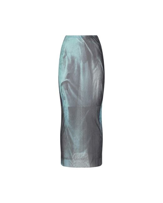 Jean Paul Gaultier Blue Mesh Printed "Water" Long Skirt