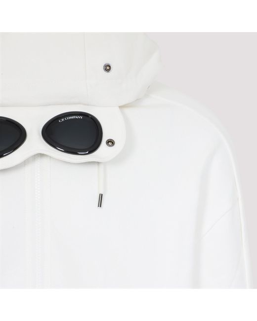C P Company White Open Hoodie for men