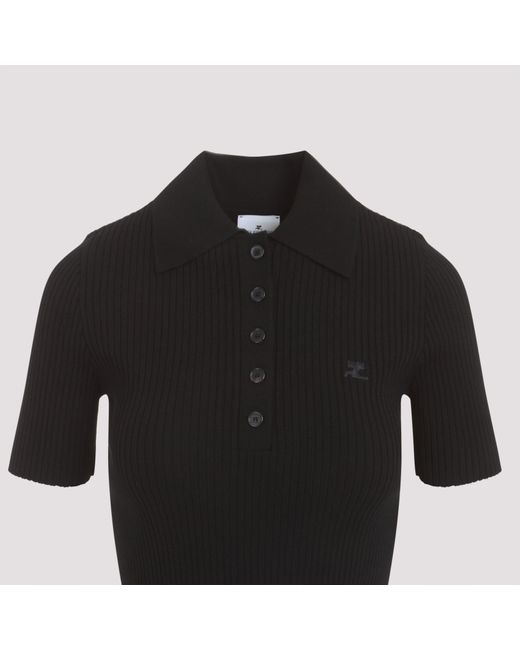 Courreges Black Signature Ribbed Knit Polo