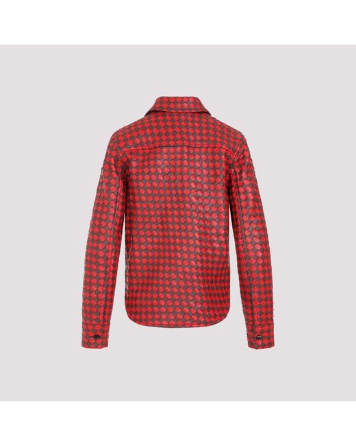 Bottega Veneta Red Bicolor Intrecciato Leather Shirt
