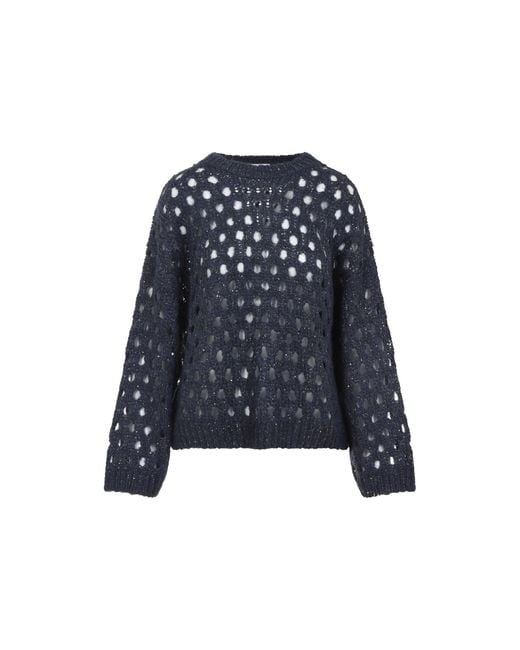 Brunello Cucinelli Blue Openwork Pullover