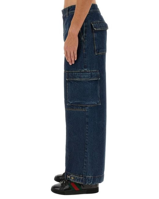 Gucci Blue Denim Pants With Label for men