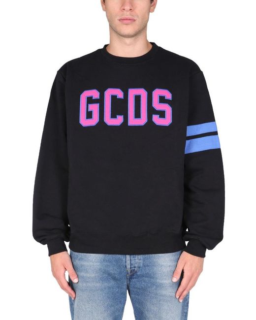 Gcds Gray Logo Embroidered Cotton Sweatshirt for men