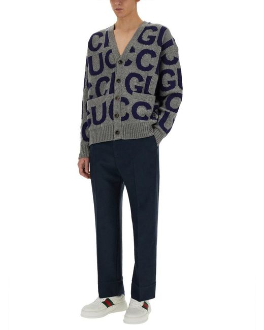 Gucci Gray Cardigan With Inlay for men