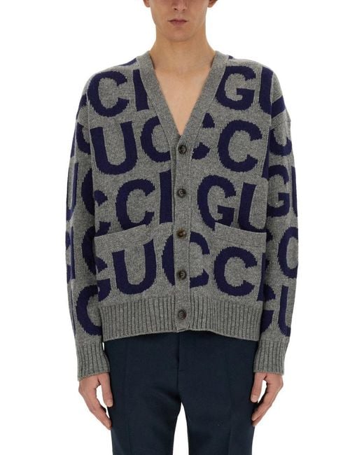 Gucci Gray Cardigan With Inlay for men