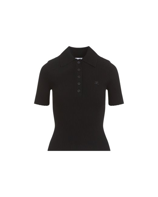 Courreges Black Signature Ribbed Knit Polo