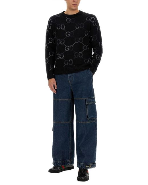 Gucci Blue Denim Pants With Label for men