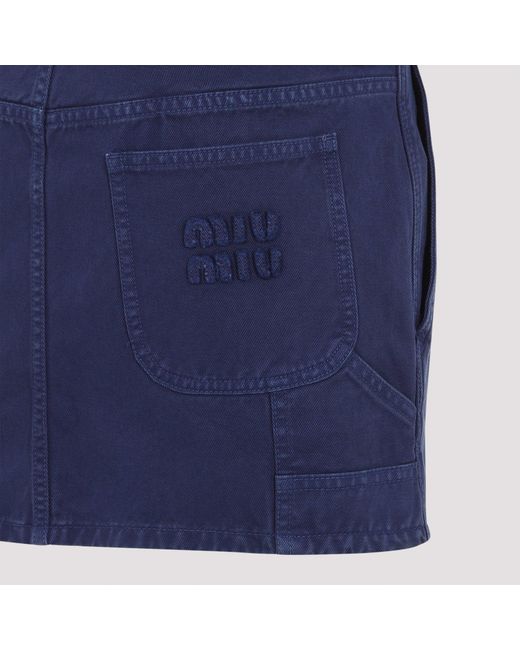 Miu Miu Blue Cotton Mini Skirt