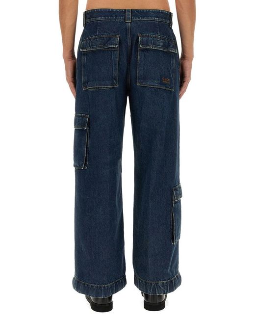 Gucci Blue Denim Pants With Label for men