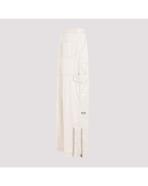 Acne White Microfiber Cargo Pants for men