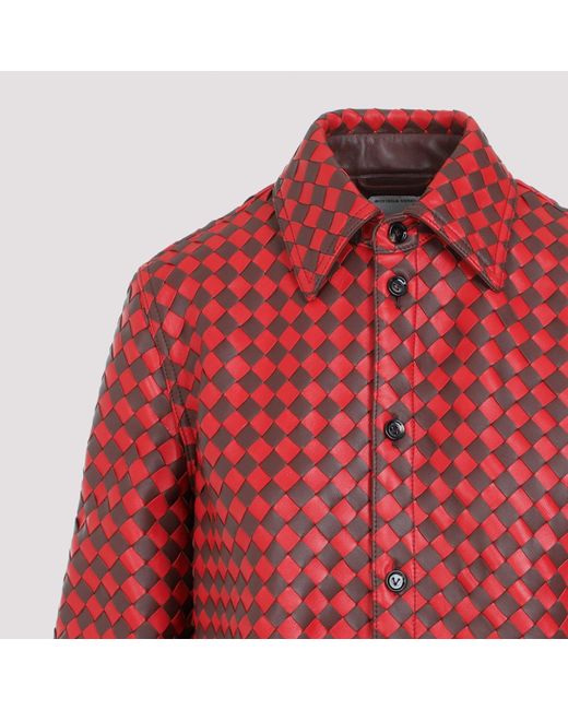 Bottega Veneta Red Bicolor Intrecciato Leather Shirt