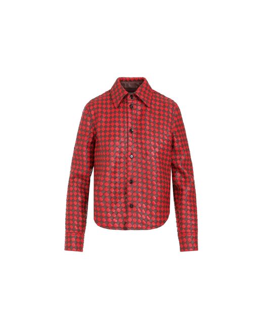 Bottega Veneta Red Bicolor Intrecciato Leather Shirt