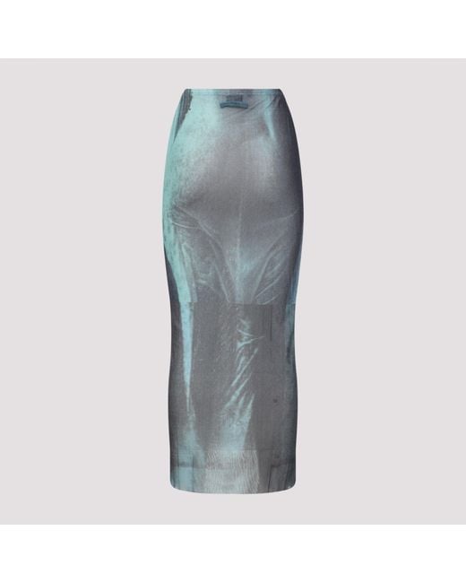 Jean Paul Gaultier Blue Mesh Printed "Water" Long Skirt