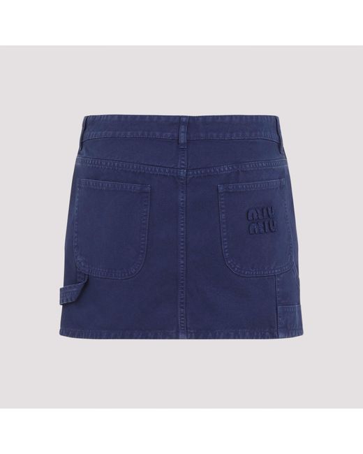 Miu Miu Blue Cotton Mini Skirt
