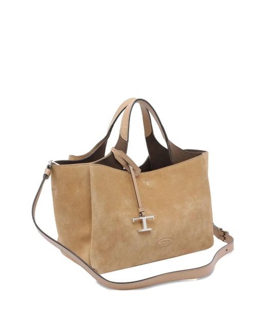 Tod's Natural Logo-Charm Suede Tote Bag