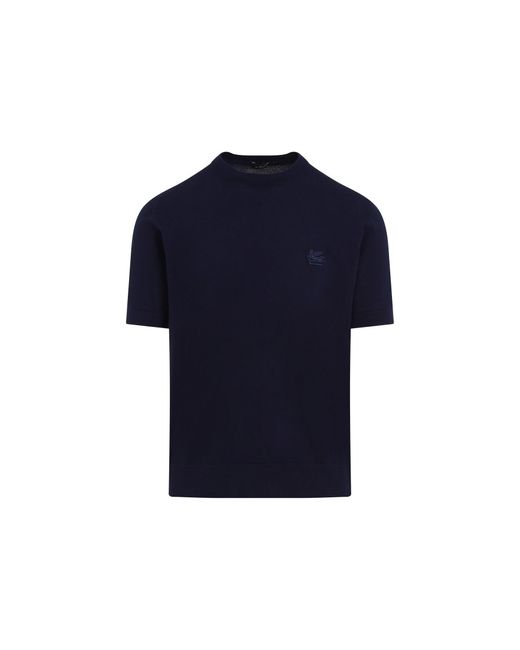 Etro Blue Fine Jersey T-Shirt With Decorative Linking for men