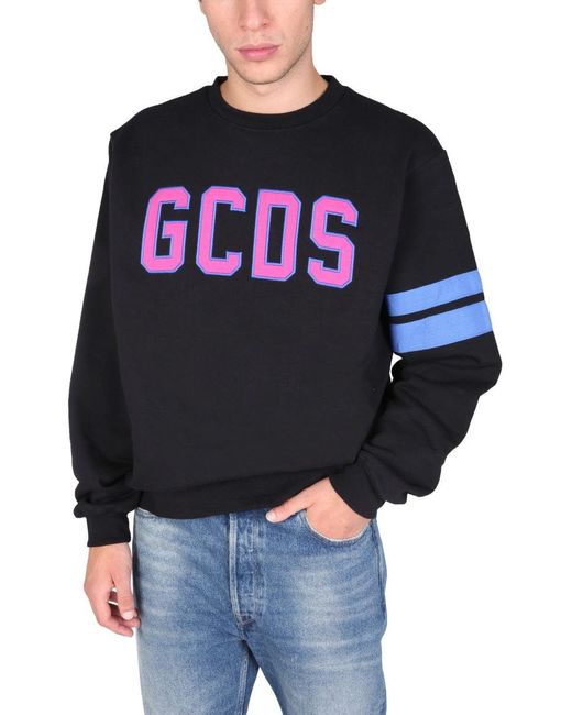 Gcds Gray Logo Embroidered Cotton Sweatshirt for men
