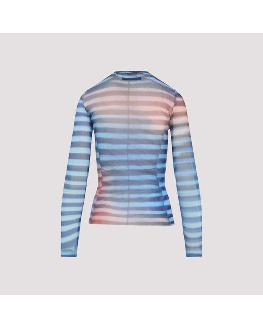 Jean Paul Gaultier Blue Mesh Printed "Air" Long Sleeves Top