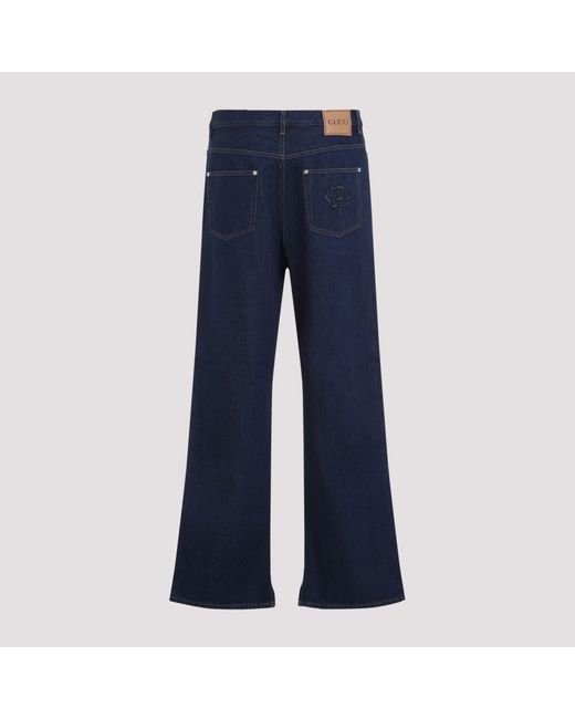 Gucci Blue Embroidered Jeans for men