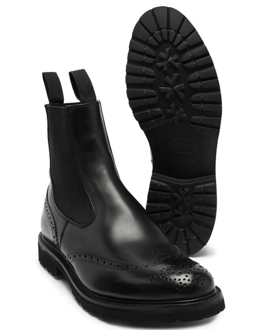 Tricker's Black Henry Country Boots With Brogue Detailing for men