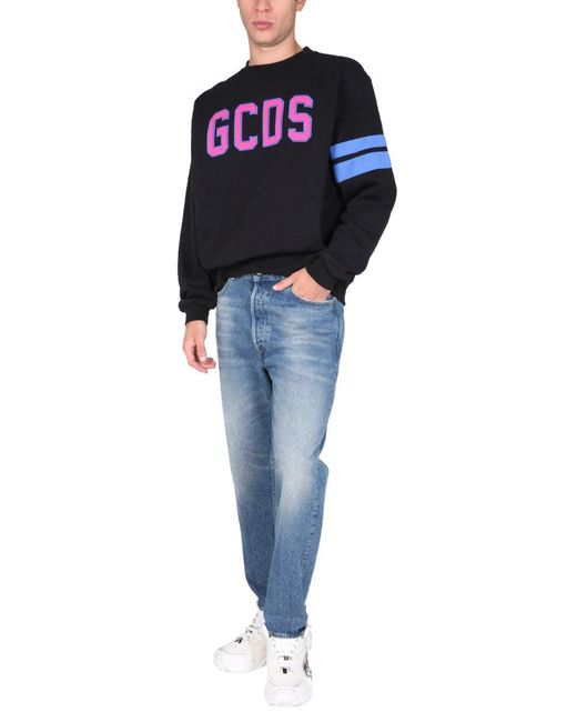 Gcds Gray Logo Embroidered Cotton Sweatshirt for men