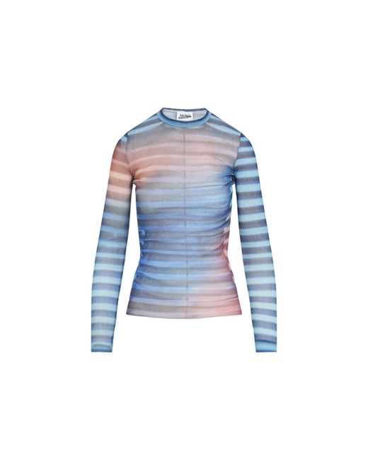 Jean Paul Gaultier Blue Mesh Printed "Air" Long Sleeves Top