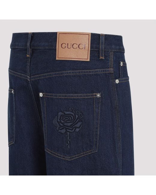 Gucci Blue Embroidered Jeans for men