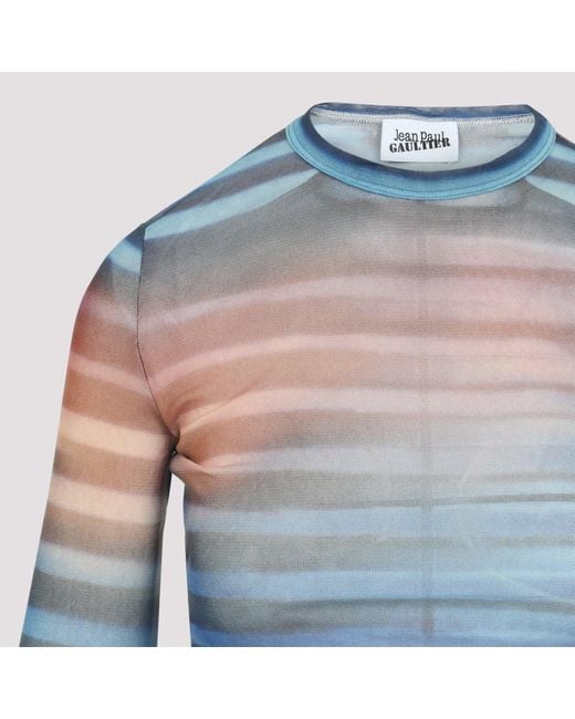 Jean Paul Gaultier Blue Mesh Printed "Air" Long Sleeves Top