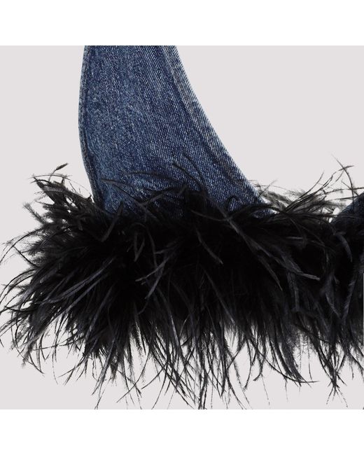 Miu Miu Blue Cotton Top With Feathers