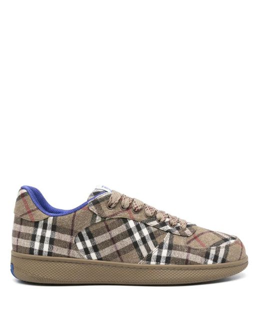 Burberry Brown Terrace Checked Sneakers for men