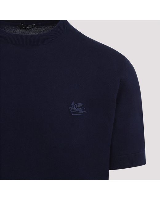 Etro Blue Fine Jersey T-Shirt With Decorative Linking for men